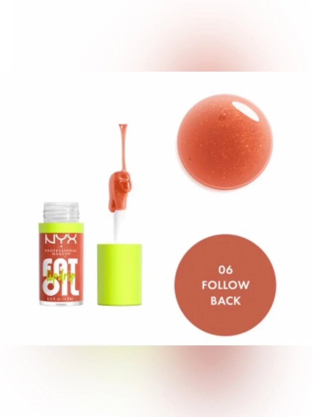 NYX Professional Makeup Fat Oil Lip Drip 06 Follow Back shimmering warm nude